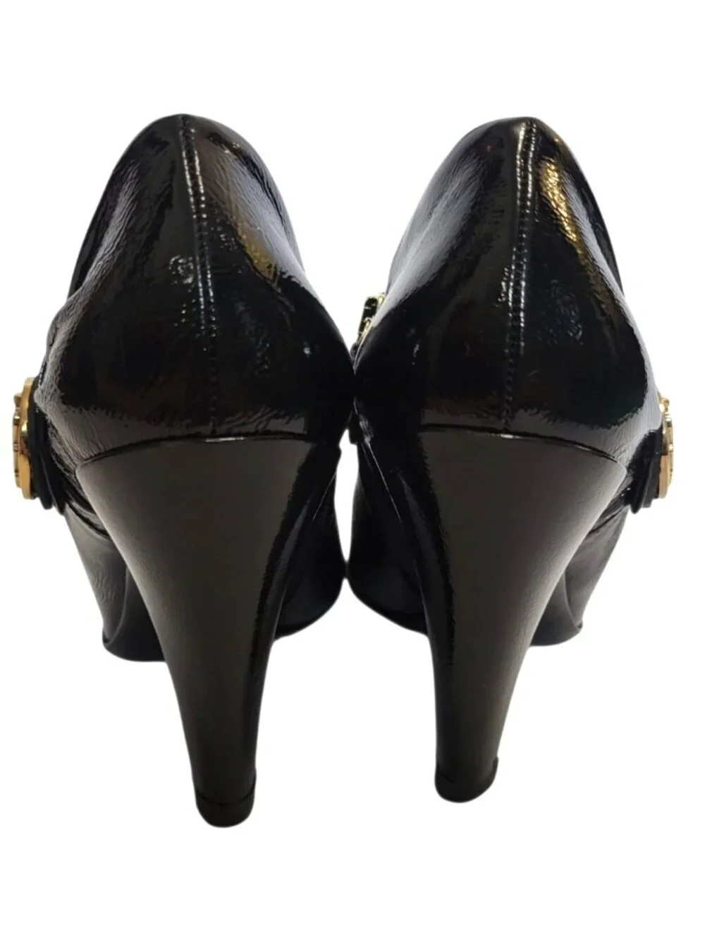 Gucci Hysteria Patent Leather Ankle Booties Crest Logo Heels